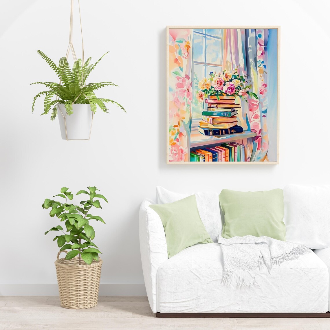 Stack Of Books By Sunny Window Watercolor Book Lover Painting Poster - Image 4
