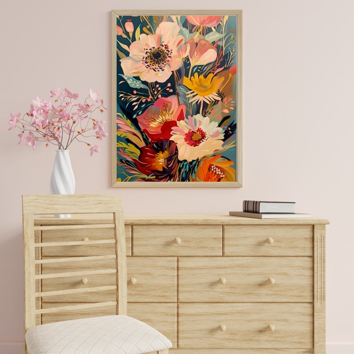 Bold Botanical Flowers Dark Teal Background Modern Floral Poster - Image 5