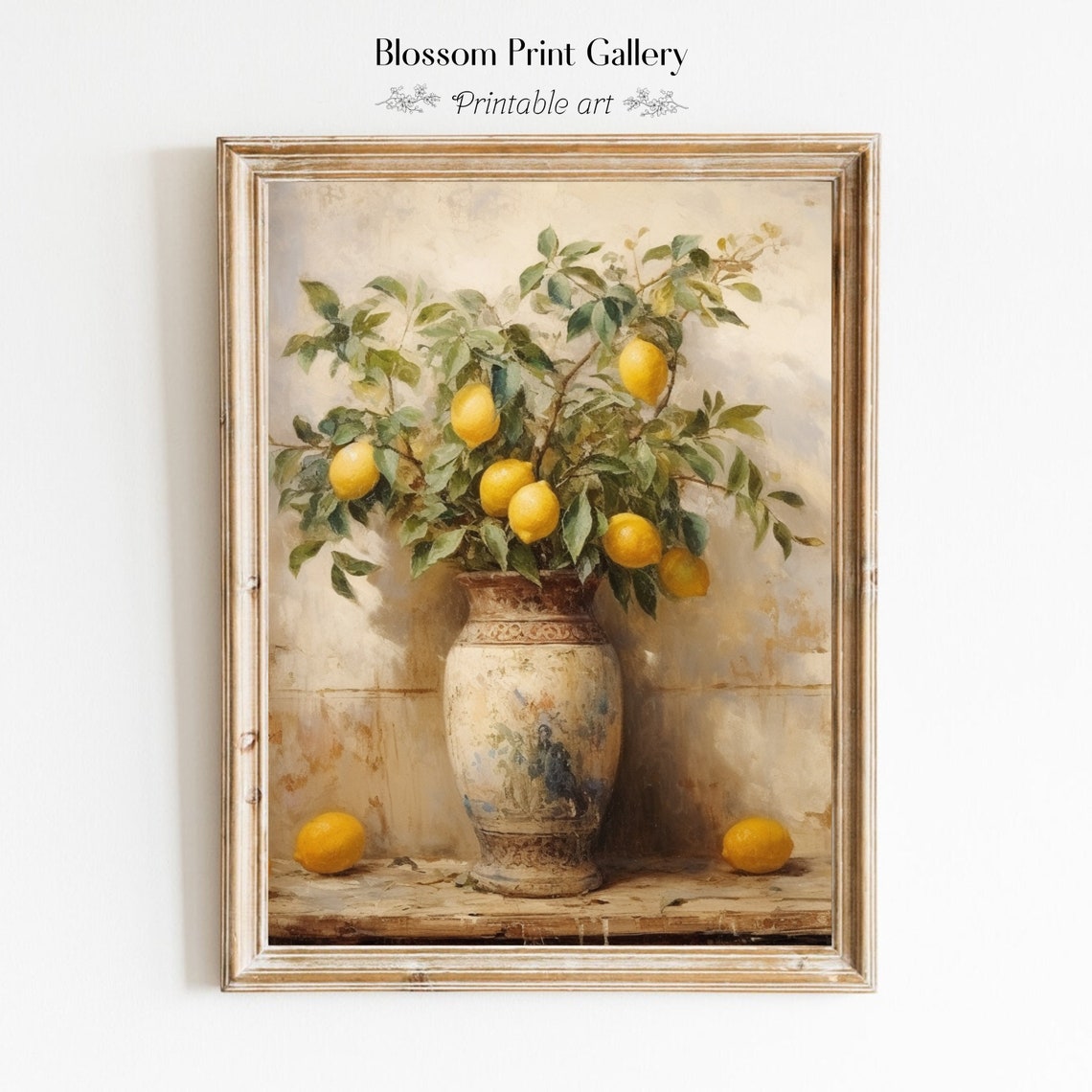 Lemon Branch With Ripe Fruit In Tall Antique Urn Painting Poster