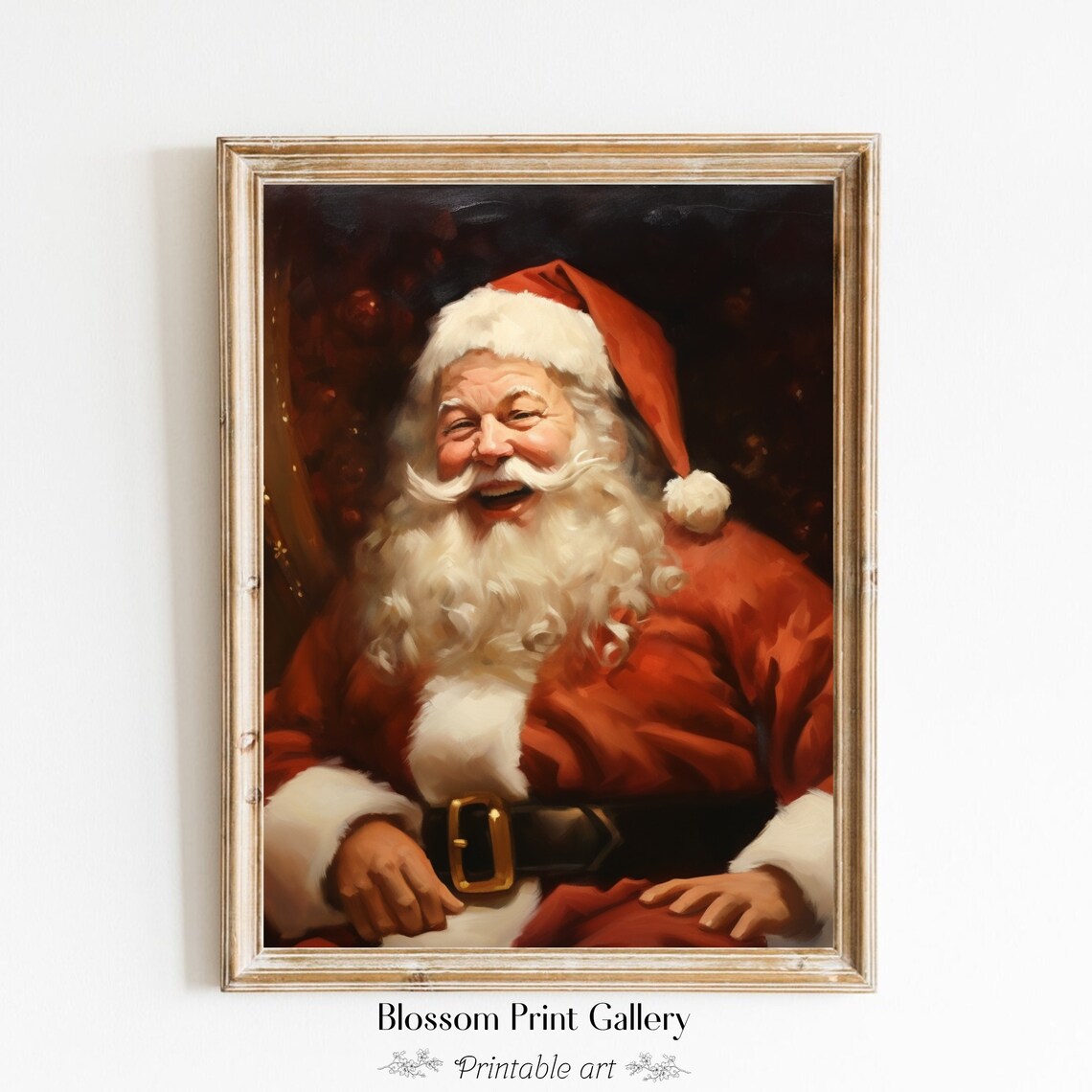 Laughing Santa Claus Jolly Portrait Vintage Christmas Painting Poster