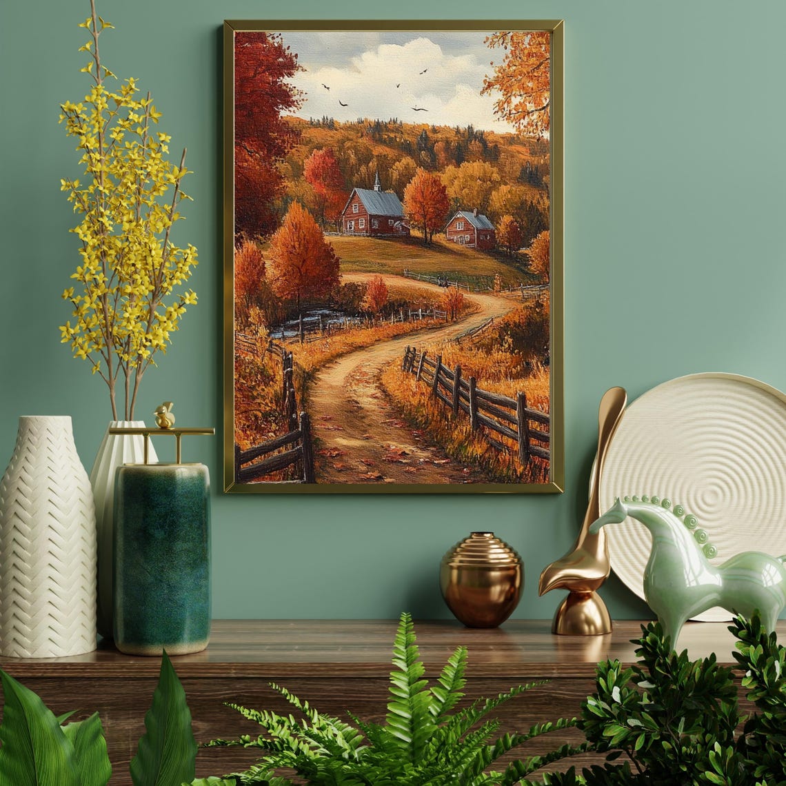 Autumn Farm Art Vintage Landscape Painting Vintage Autumn Moody Countryside Farmhouse Decor Thanksgiving Print Harvest 703 - Image 5