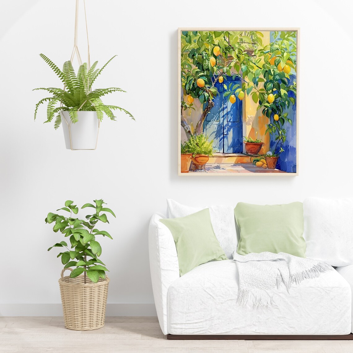 Mediterranean Lemon Tree by Blue Door Watercolor Painting Poster - Image 6
