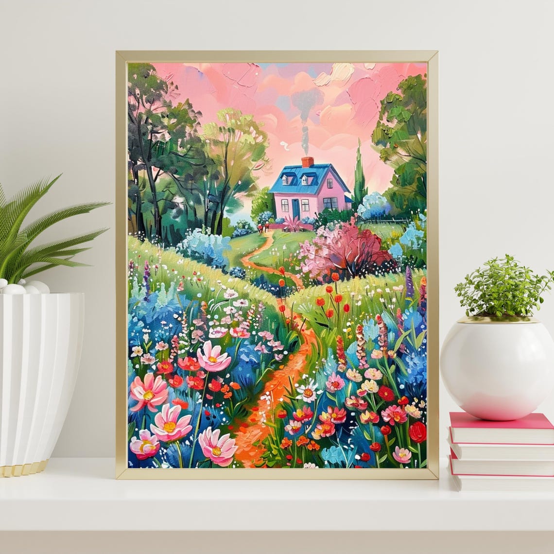 Abstract Colorful Scenery Wall Art Farmhouse Decor Colorful Living Room Wall Art Vibrant Landscape Print Flower Garden Farmhouse Print 764 - Image 3