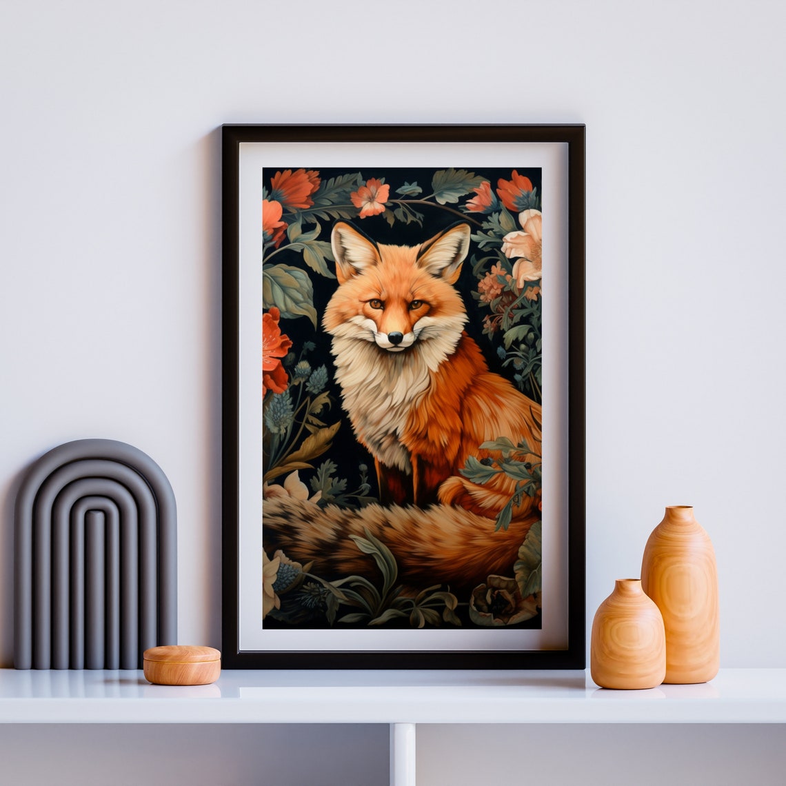 Red Fox In Floral Tapestry William Morris Style Vintage Art Poster - Image 3