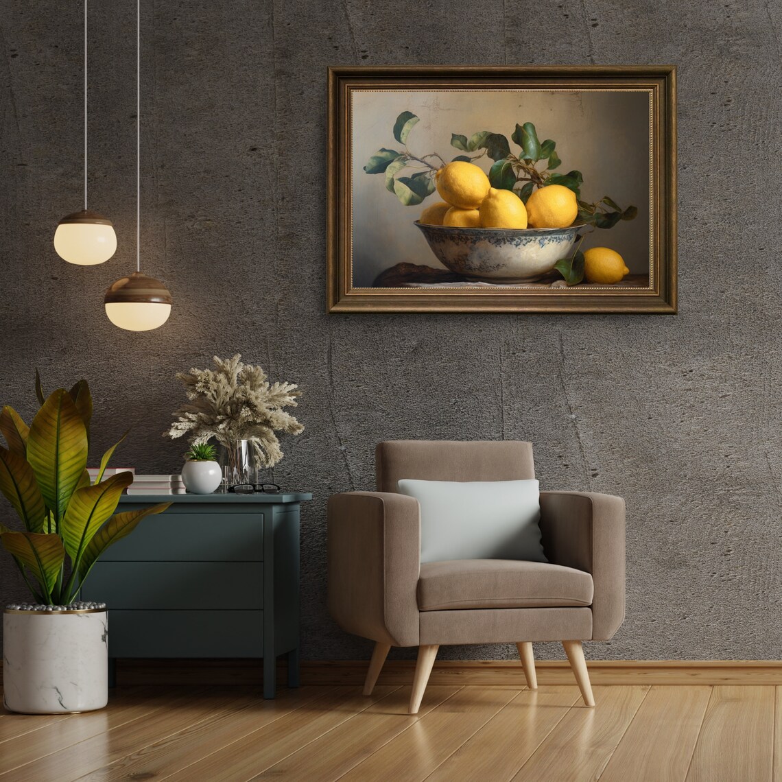 Lemons Antique Oil Painting Kitchen Wall Art - Image 6