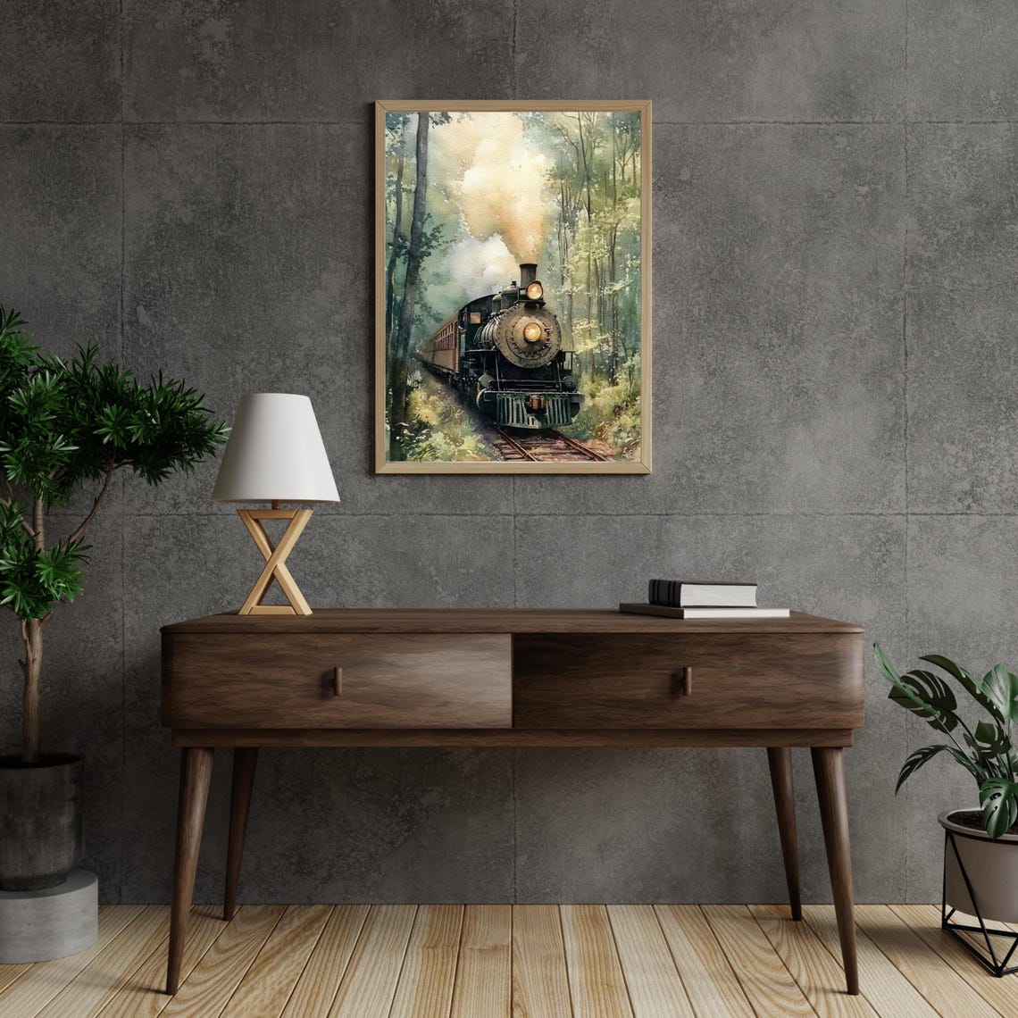 Vintage Steam Train Art Print, Forest Landscape - Image 3