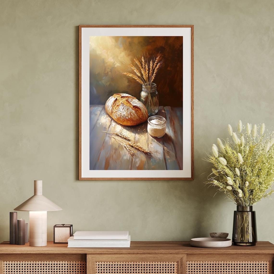 Bread And Flour Oil Painting, Rustic Kitchen Still Life - Image 2