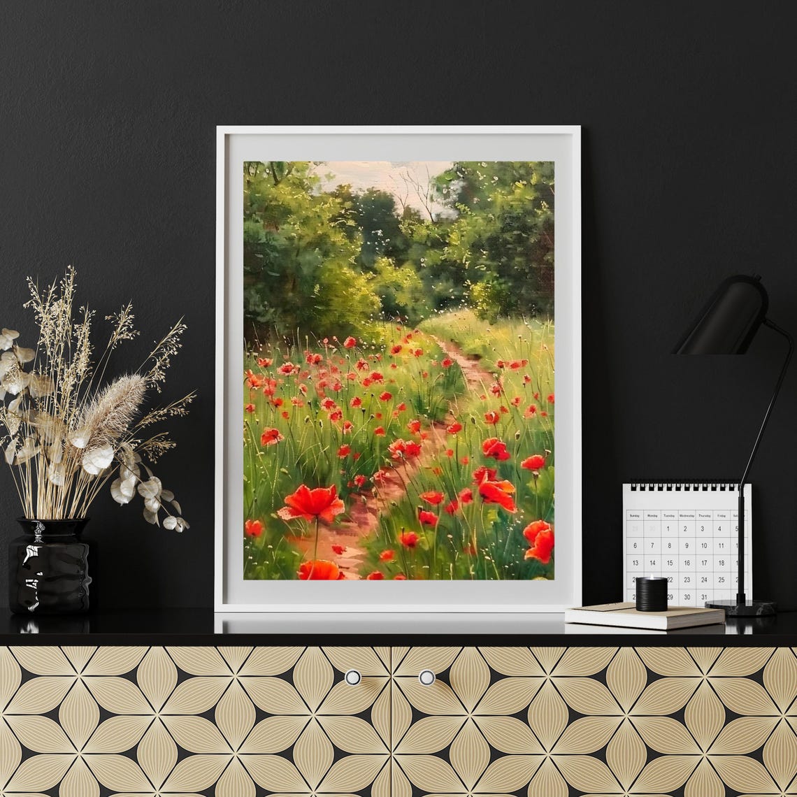 Red Poppy Field Winding Path Impressionist Summer Meadow Poster - Image 5