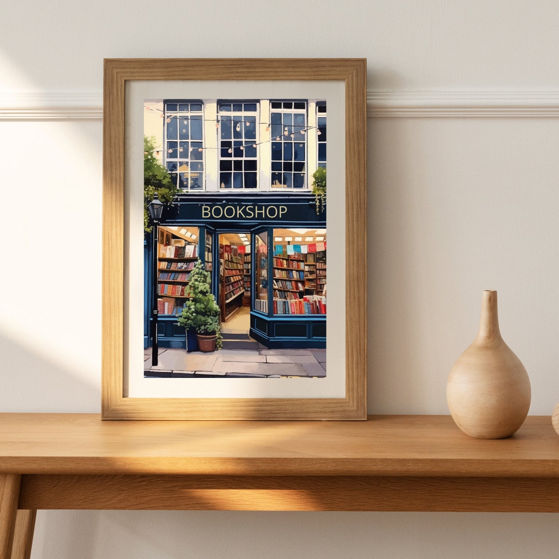 Charming Blue Bookshop Storefront Illustration Book Lover Poster - Image 3