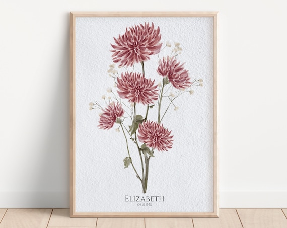 Family Birth Month Flower Watercolor Art Print