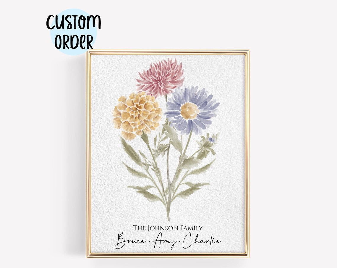Family Birth Flower Bouquet Gift For Mom Poster - Image 4