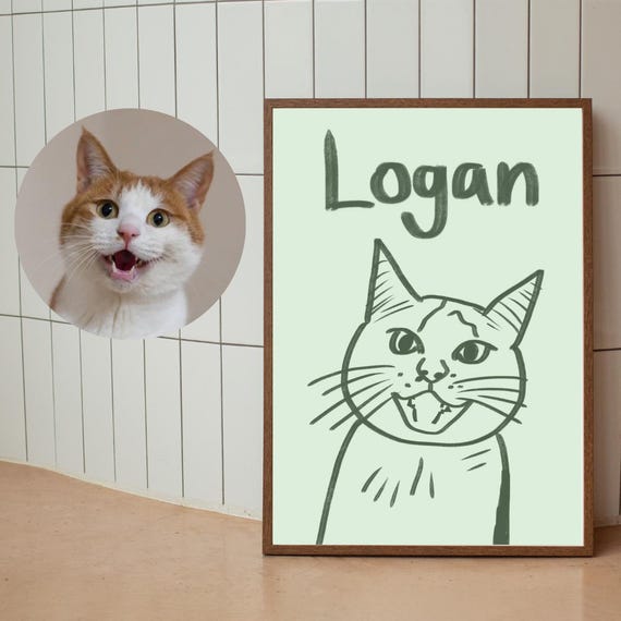 Best Cat Mom Gift Badly Drawn Pet Portrait Dog Art Unique Print Modern Preppy Funny Drawing Personalized Custom