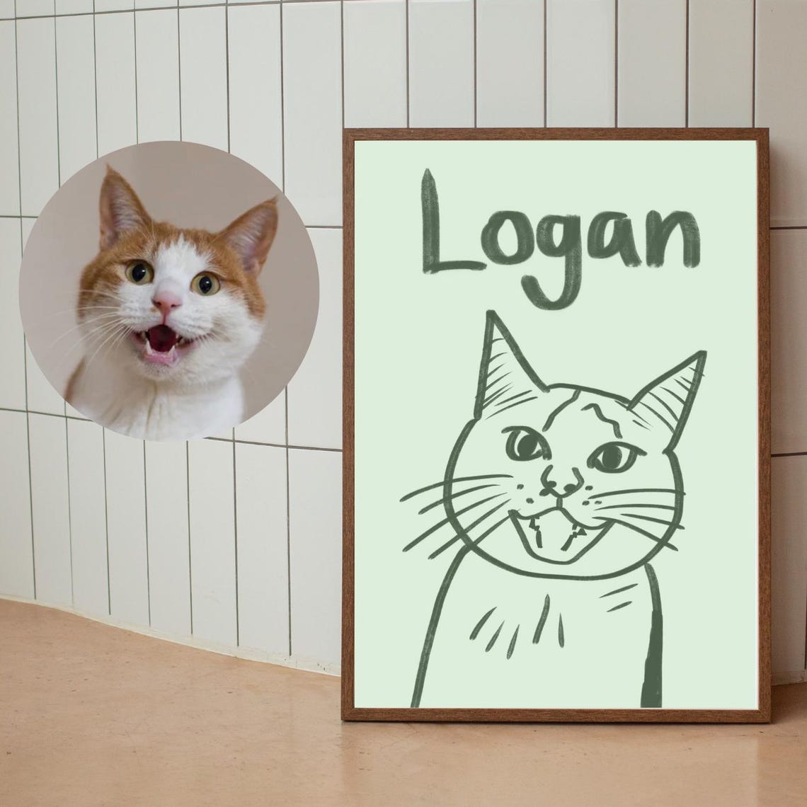 Best Cat Mom Gift Badly Drawn Pet Portrait Dog Art Unique Print Modern Preppy Funny Drawing Personalized Custom