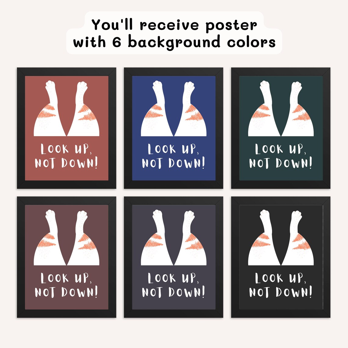 Look Up Not Down Funny Cat Legs Navy Blue Motivational Quote Wall Art - Image 2