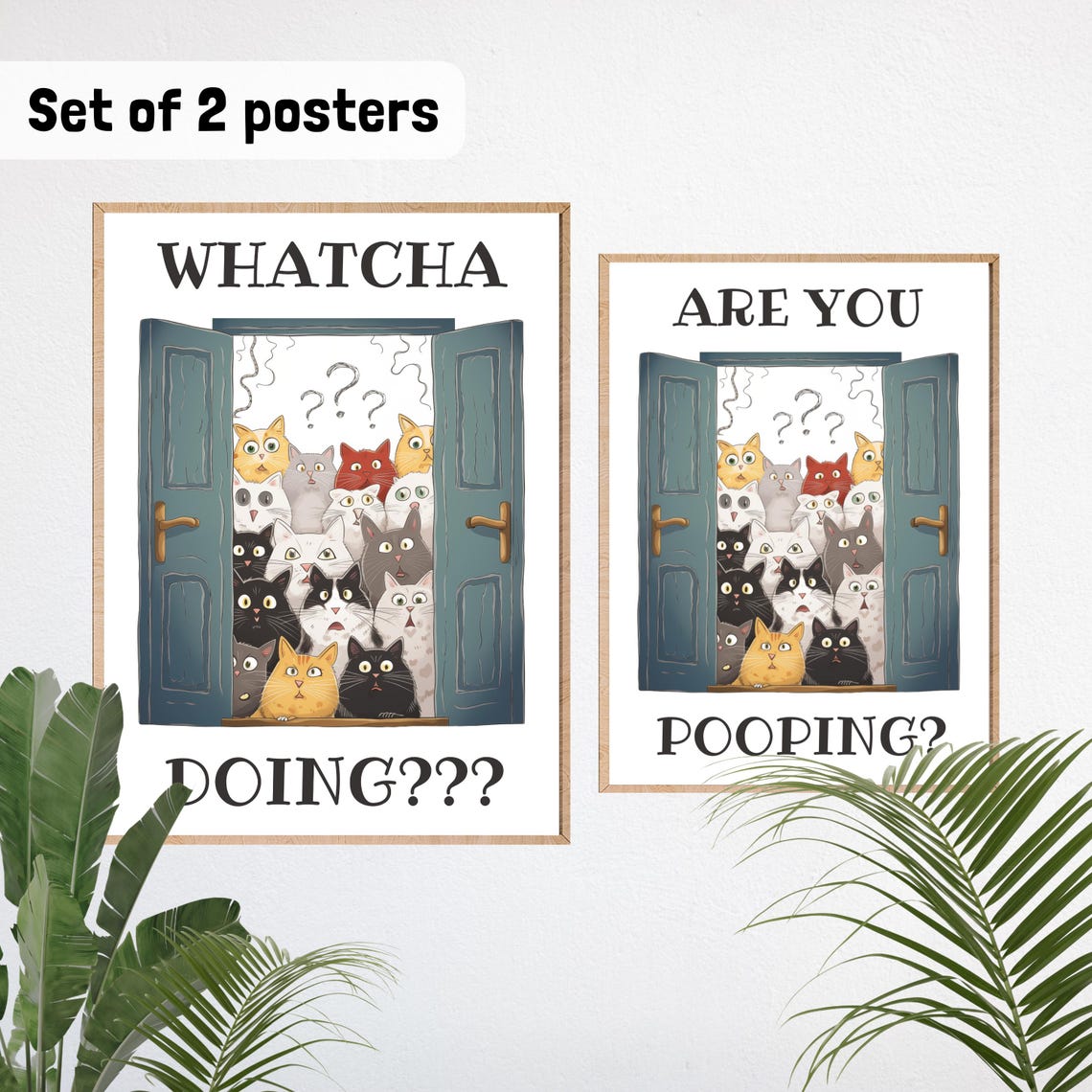 Are You Pooping Cartoon Cats with Question Marks Bathroom Poster - Image 2