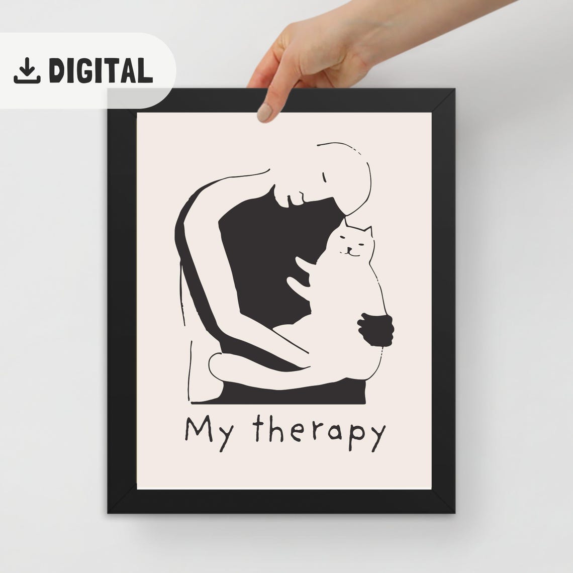 My Therapy Cat Hug Minimalist Line Art Emotional Support Cat Wall Art - Image 2