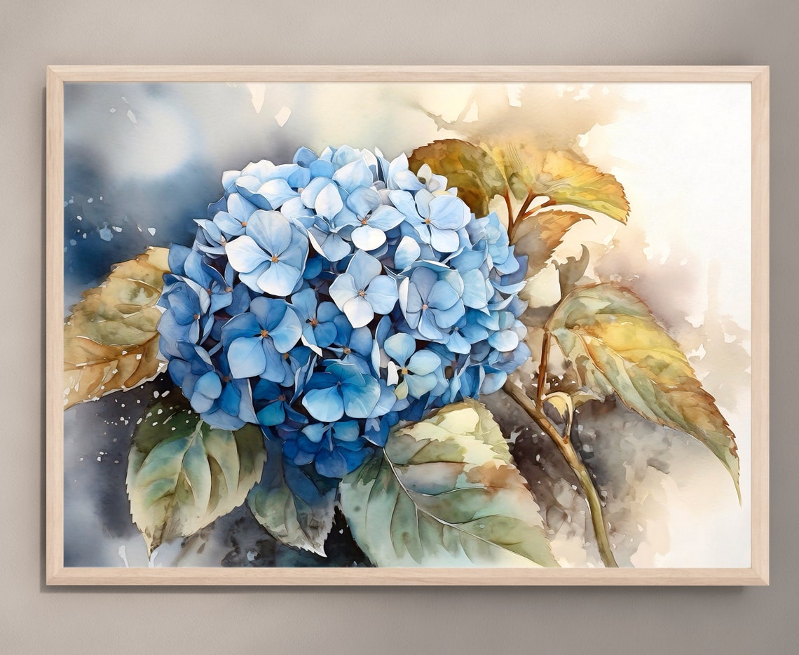 Blue Hydrangea Blossom Close-Up Soft Watercolor Flower Art Poster - Image 3