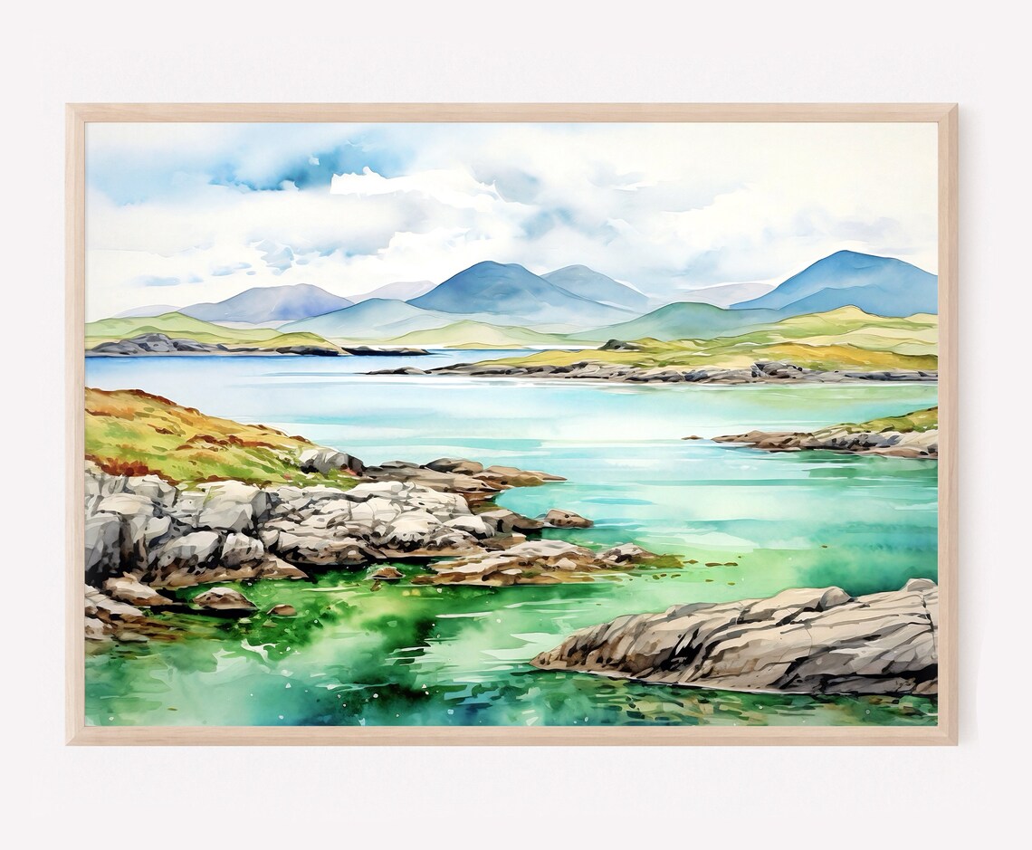 Ring Of Kerry Watercolor Painting Art Print Ireland Landscape Wall Art Irish Countryside Watercolor Large Poster Home Decor Gift