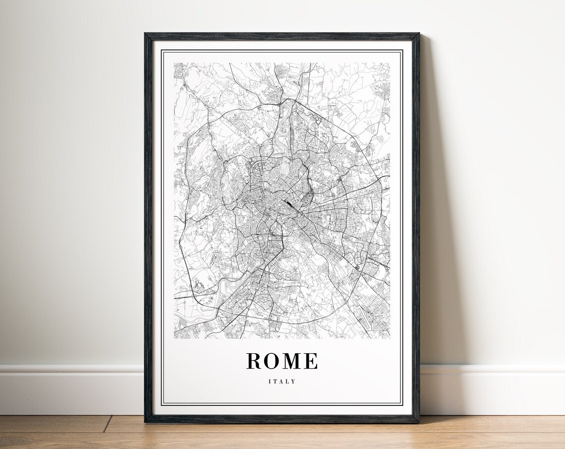 Rome Italy Minimalist Black and White City Street Map Poster - Image 5
