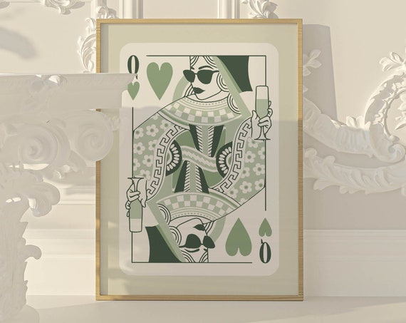 Queen Of Hearts Sage Green Art Print