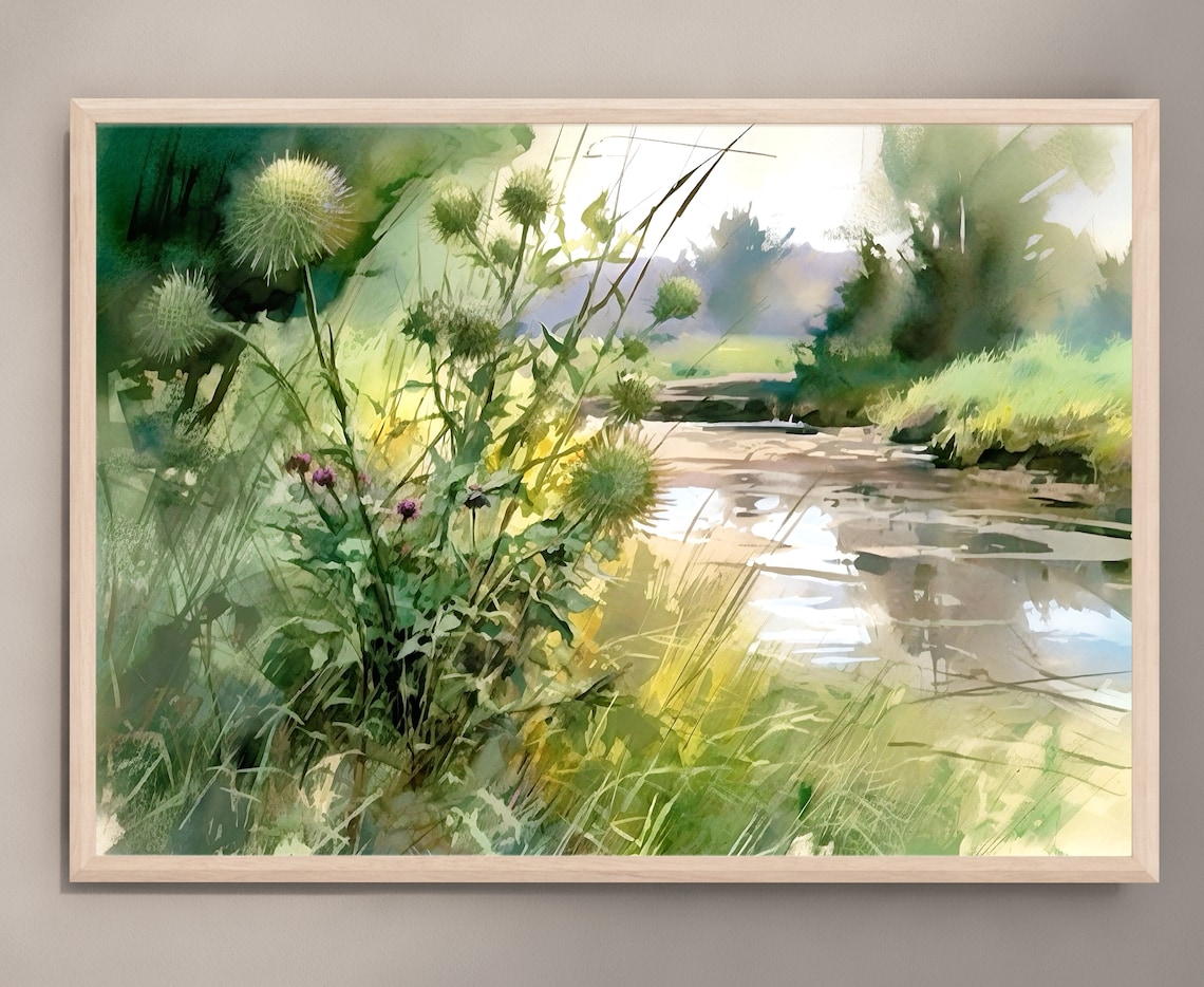 Country Landscape Rural River Art Print, Summer Field - Image 2