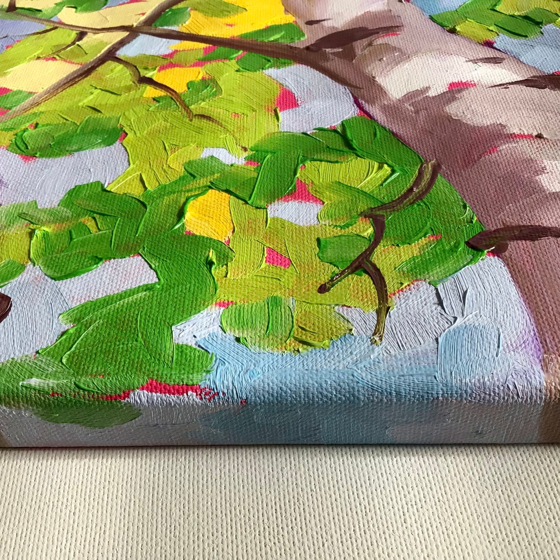 Birch Trunks Yellow Green Leaves Blue Sky Upward View Art Poster - Image 4