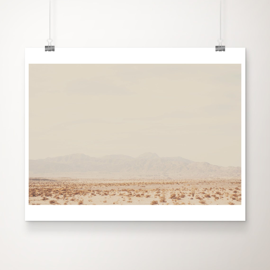 Mojave Desert Distant Mountains Hazy Minimalist Landscape Poster