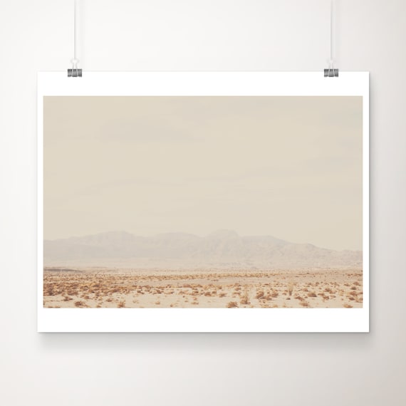 Mojave Desert Distant Mountains Hazy Minimalist Landscape Poster