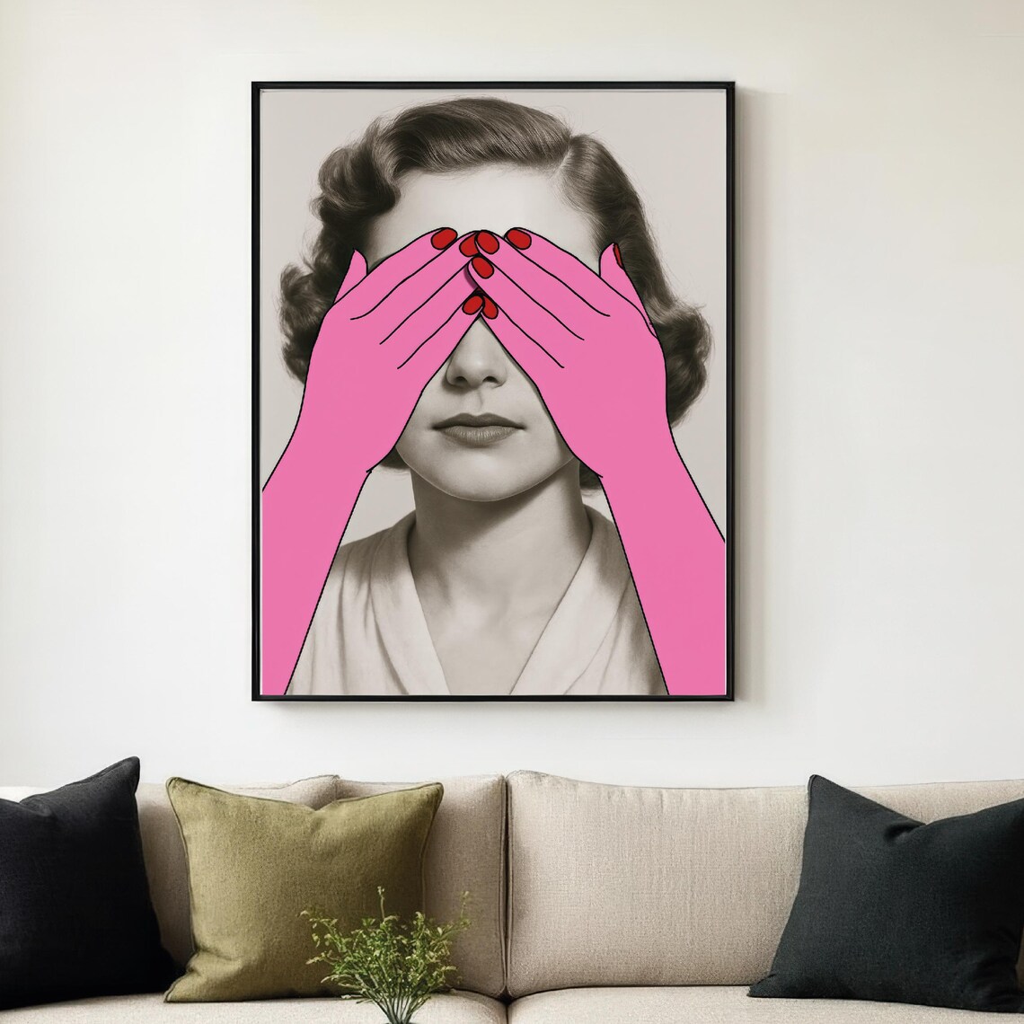 Retro Portrait Pop Art Print, Surreal Collage Decor