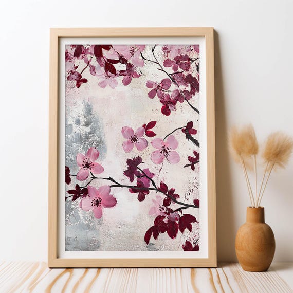 Cherry Blossoms Dance, Abstract Floral Art Print