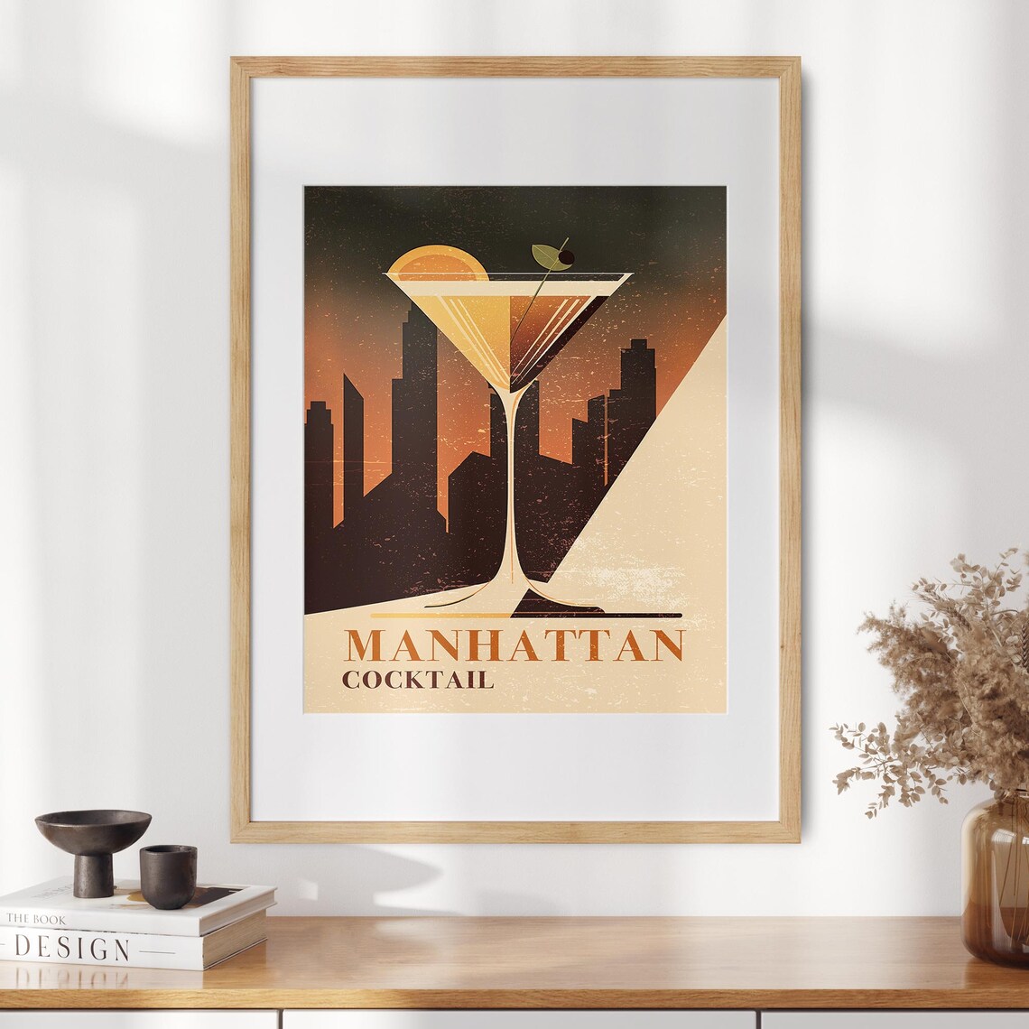Manhattan Cocktail Vintage Poster, Retro Bar Decor