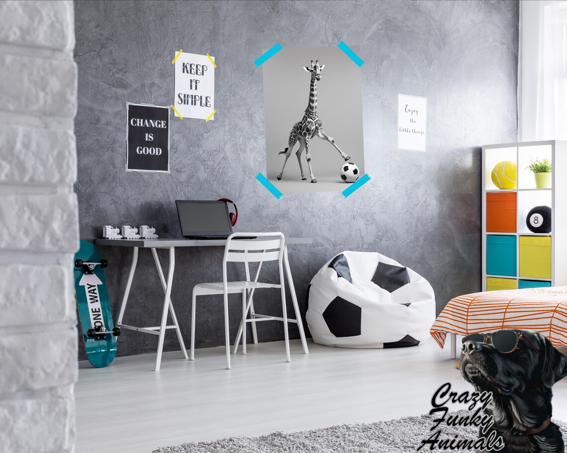 Giraffe Playing Soccer, Humorous Animal Poster - Image 2
