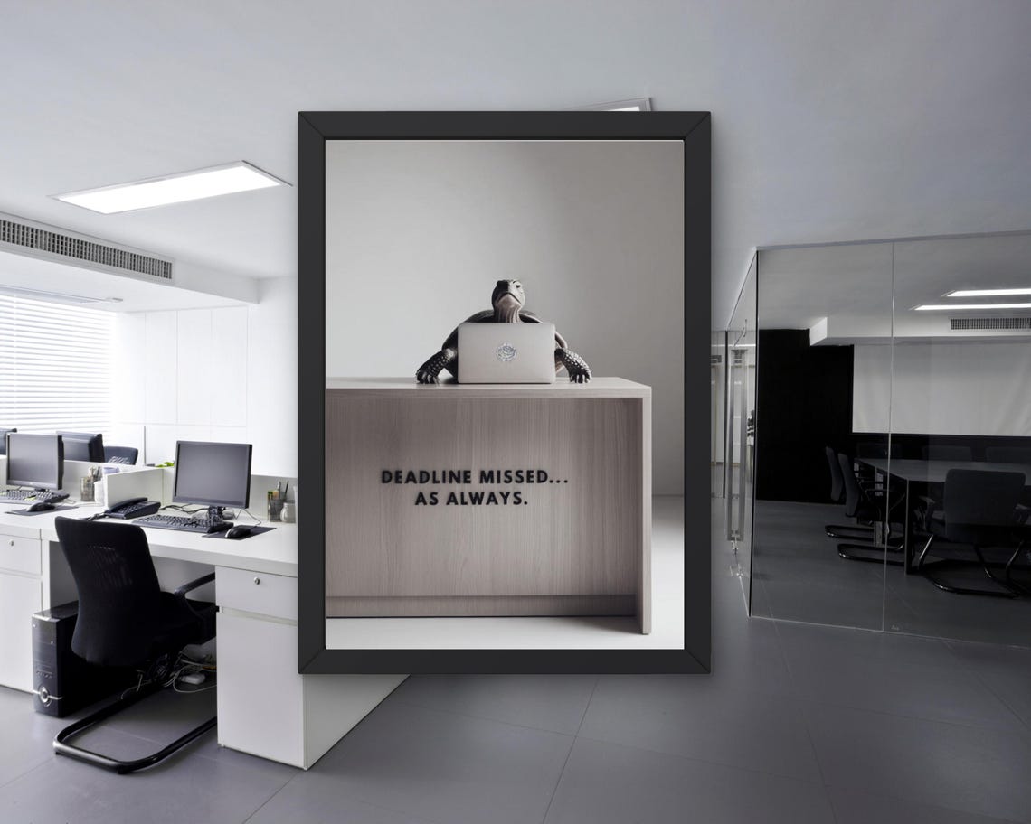 Funny Turtle at a Desk with Laptop Deadline Missed Office Poster - Image 3