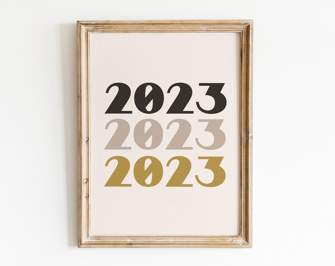 2023 Stacked Bold Black Gold Taupe Typography New Year Wall Art