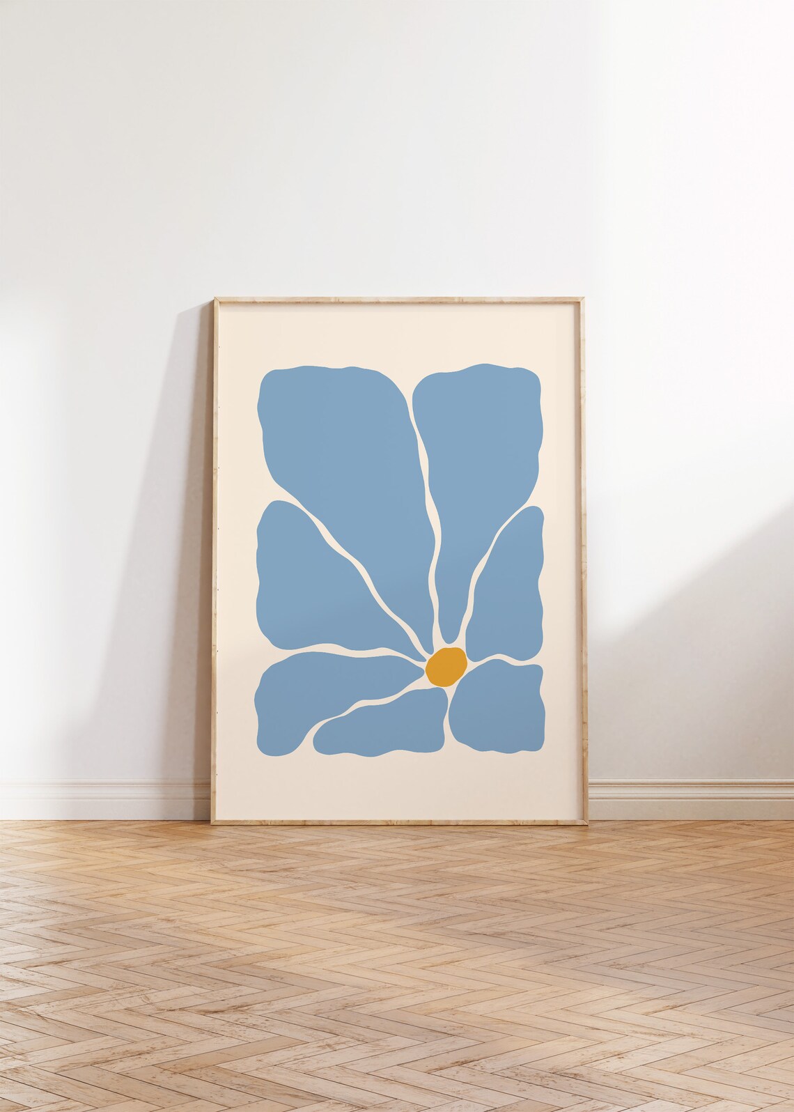 Abstract Blue Flower Yellow Center Minimalist Botanical Wall Decor Poster - Image 2