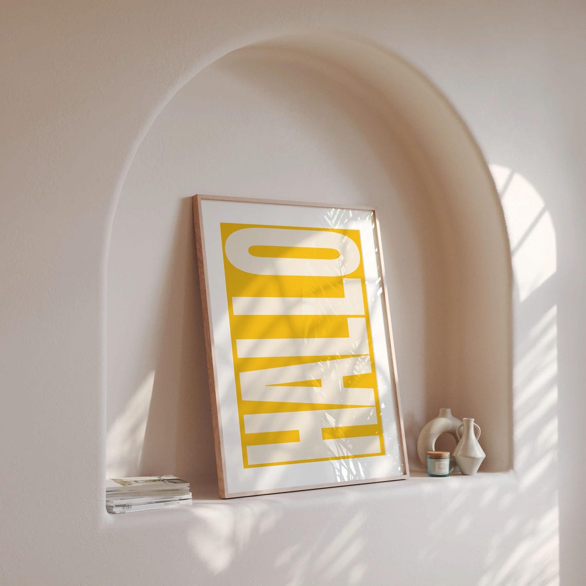 Hallo Bold Retro German Greeting Typography Mustard Wall Poster - Image 2