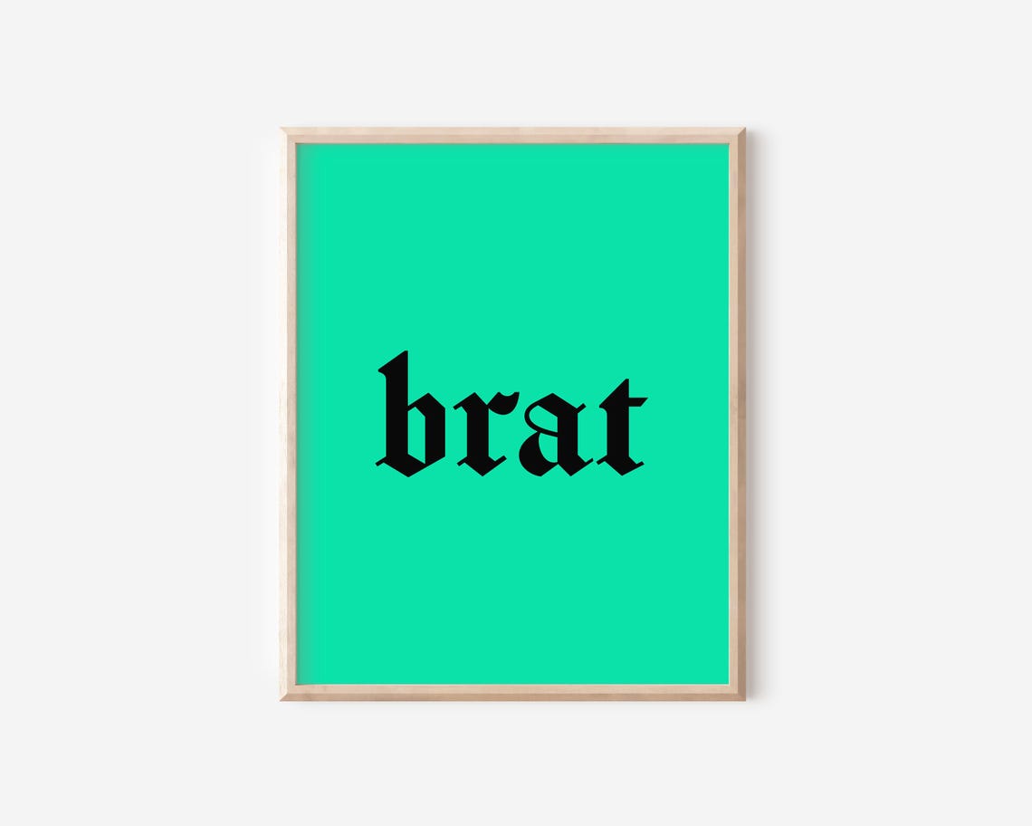 Brat Blackletter Bold Trendy Black Type On Lime Green Y2K Poster - Image 2