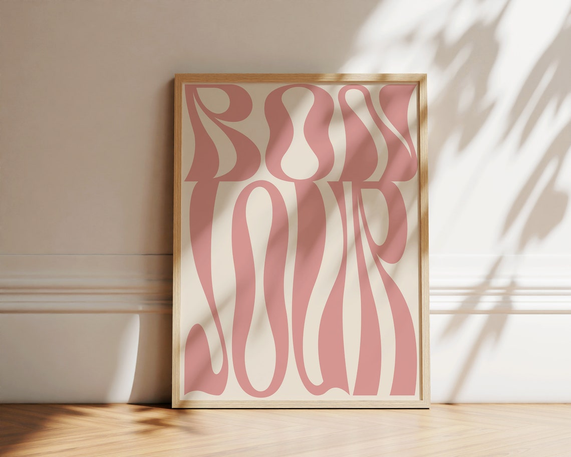Bonjour Groovy Pink Wavy Typography Trendy Retro French Wall Art