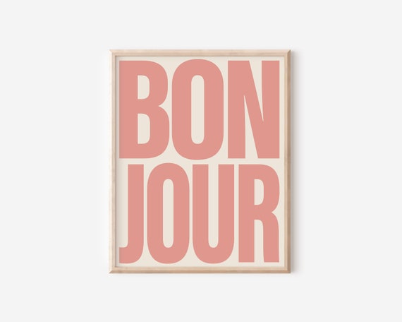 Bonjour Typography Poster, Retro French Art Print