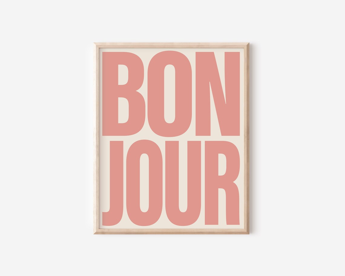 Bonjour Typography Poster, Retro French Art Print