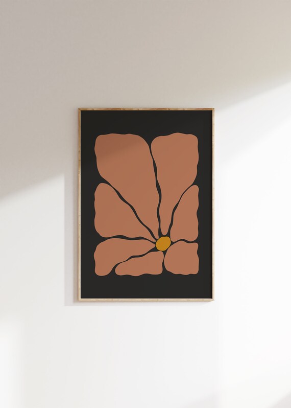 Retro Autumn Flower Illustration Rust Black Bold Floral Poster
