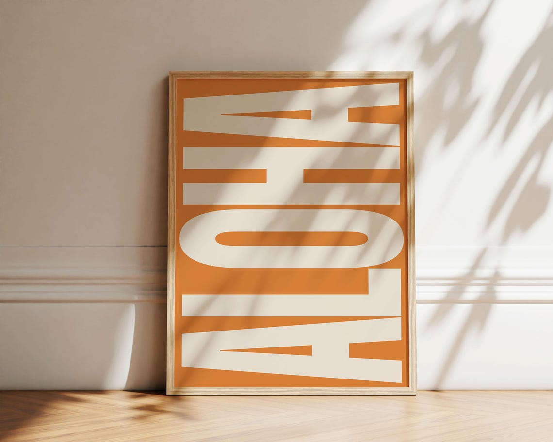 Aloha Tangerine Orange Background Cream Letters Retro Island Poster