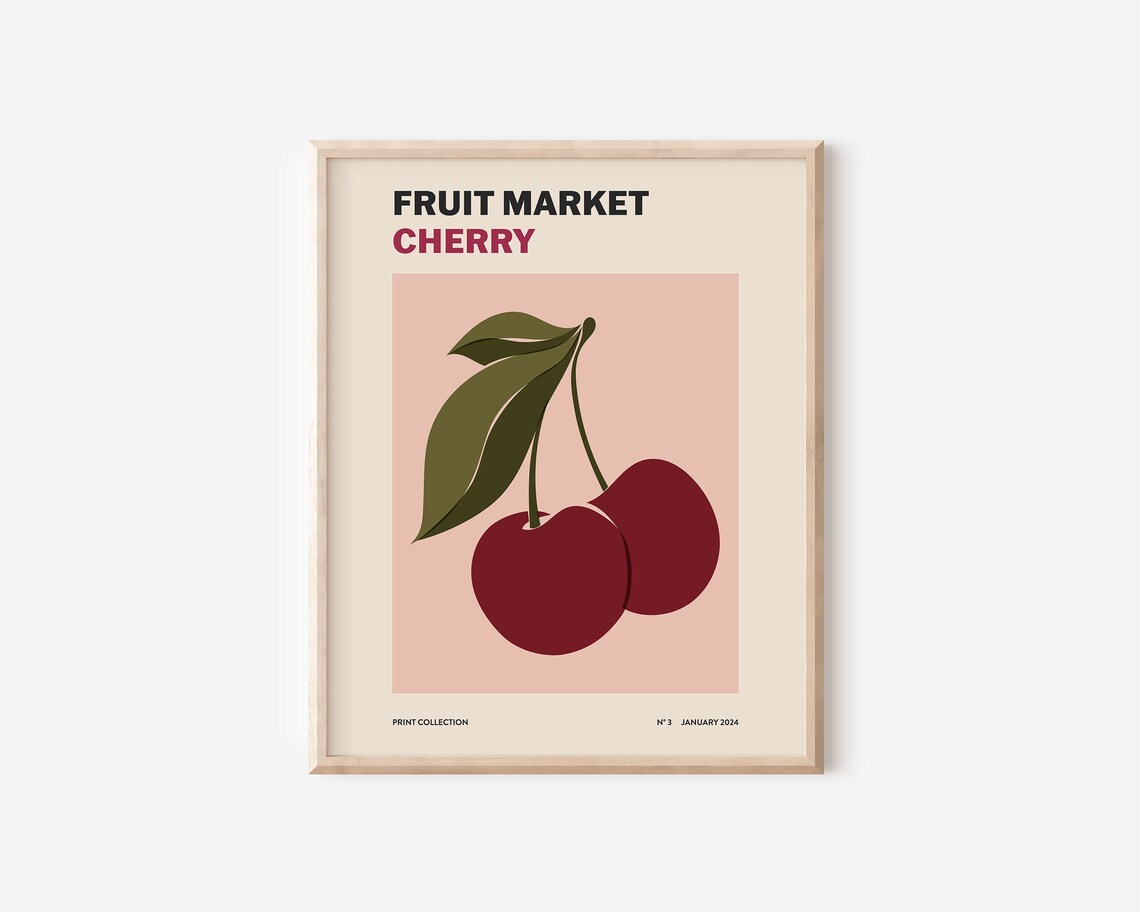 Cherry Fruit Market Print, Abstract Kitchen Art - Image 2