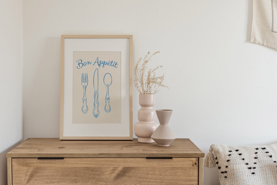 Bon Appetit Blue Cutlery Script French Kitchen Wall Decor Poster - Image 2