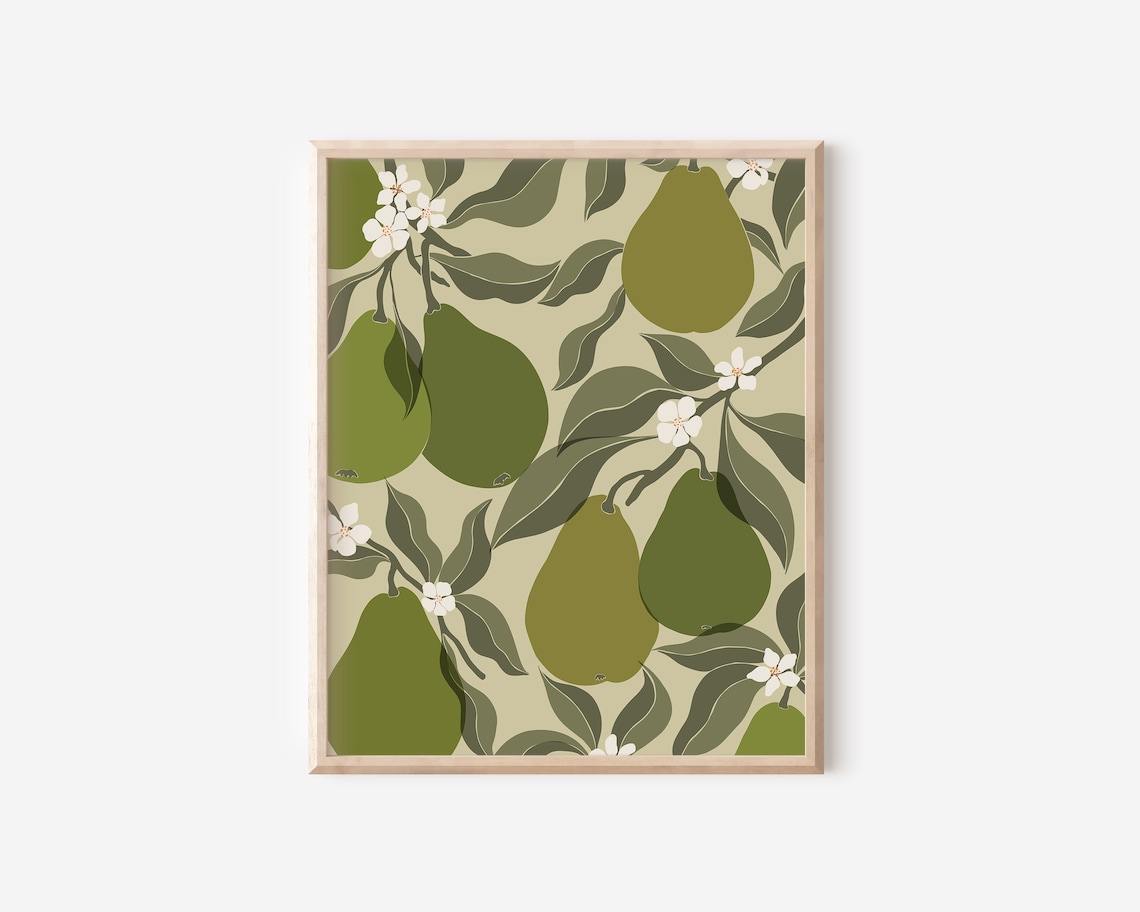 Pears Abstract Botanical Art Print, Boho Kitchen Decor