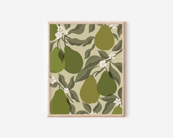Pears Abstract Botanical Art Print, Boho Kitchen Decor