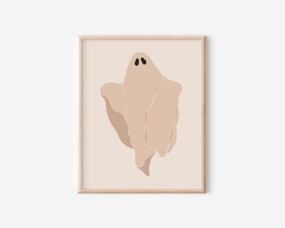 Cute Minimalist Ghost Beige Neutral Modern Halloween Wall Art