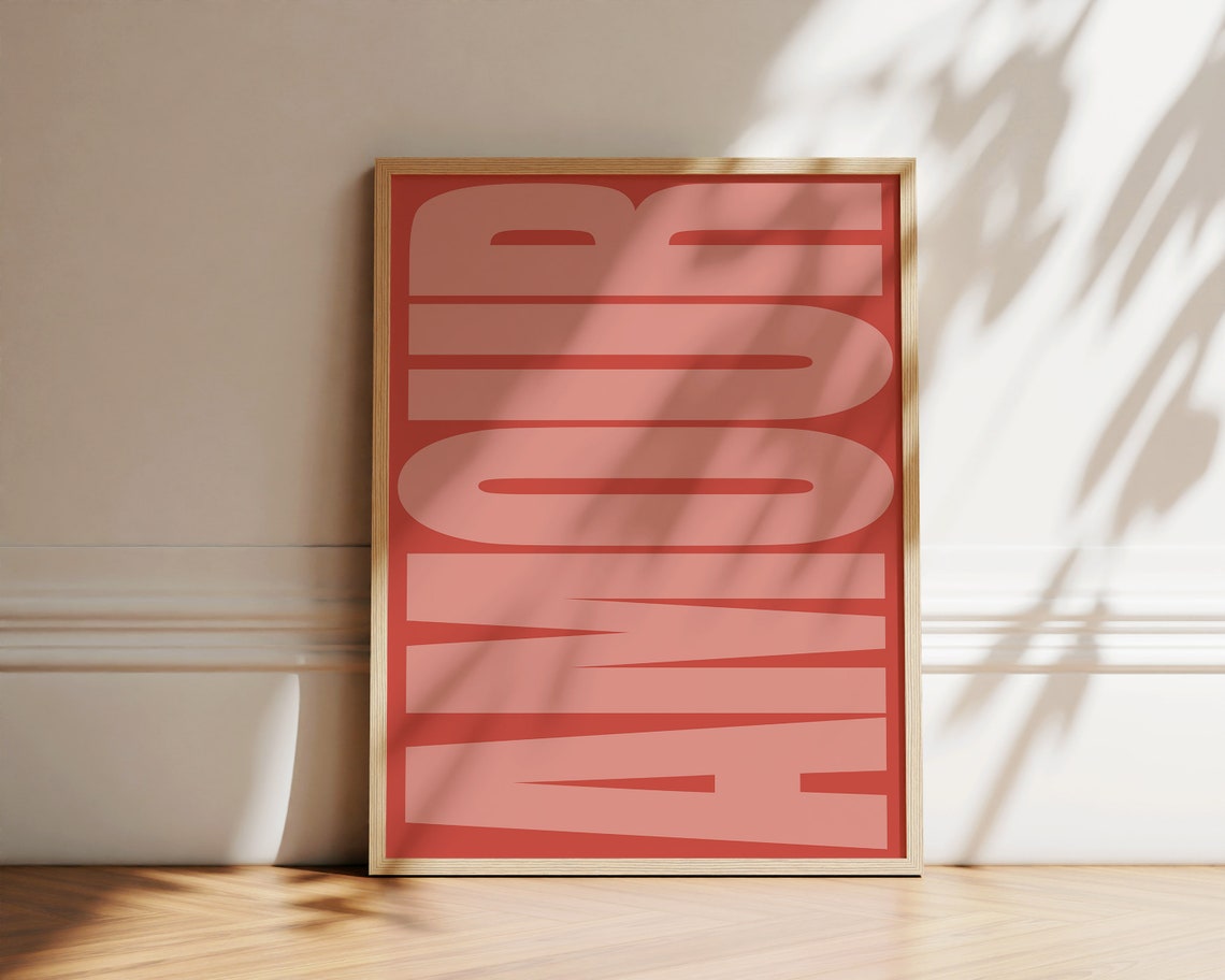 Amour French Love Word Bold Red Typography Modern Trendy Poster