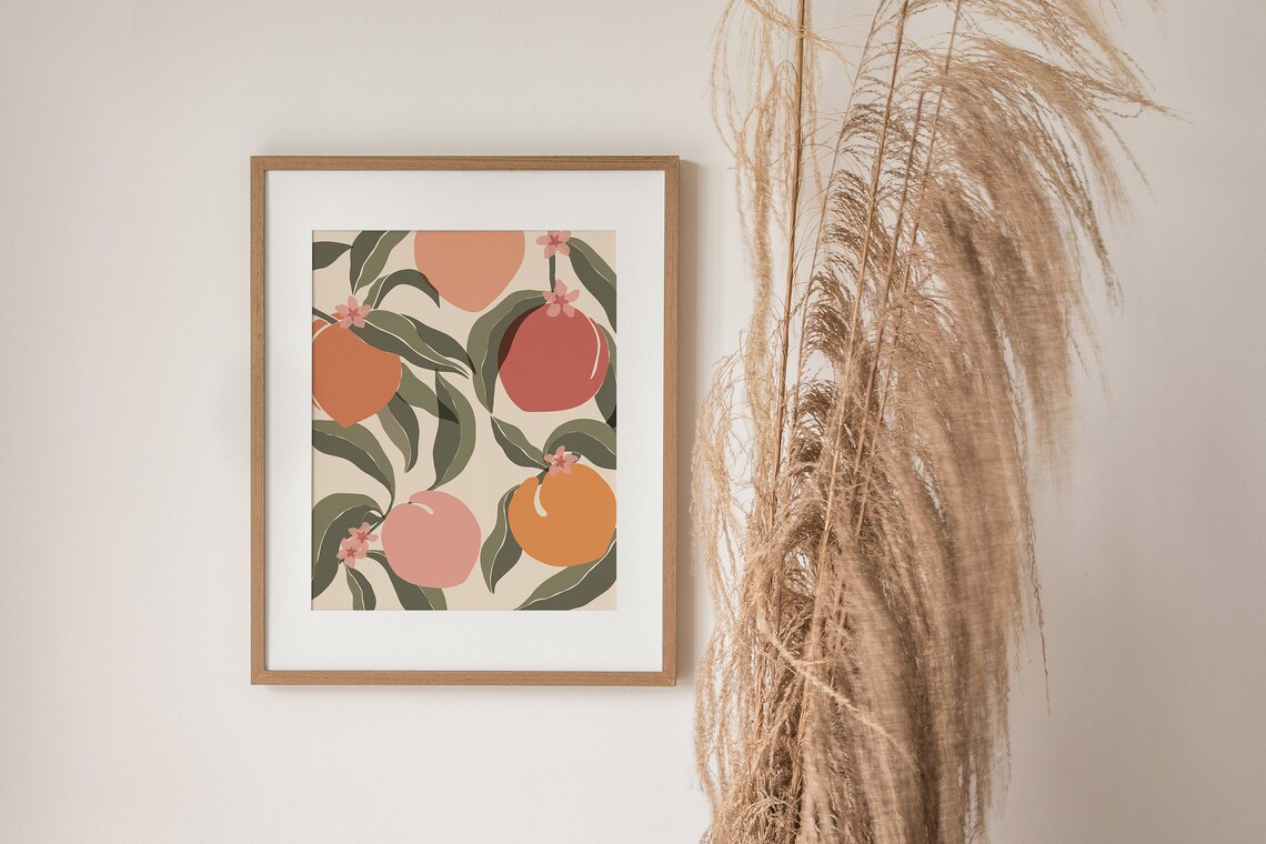 Peaches Print, Boho Botanical Kitchen Art