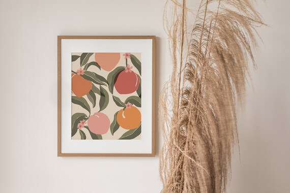 Peaches Print, Boho Botanical Kitchen Art